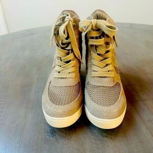 Steve Madden Olympia wedge, hi top sneaker booties.